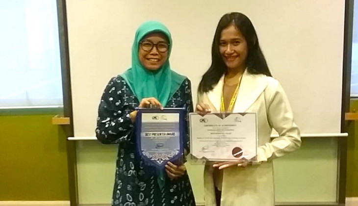 Mahasiswa Program Studi S2 Teknik Pertanian UGM, Patriasia Hesti Tri Nugraheni meraih gelar Best Presenter dalam seminar 7th International Conference on Applied Sciences and Engineering Application (7th ICASEA) di Malaysia. Foto: UGM