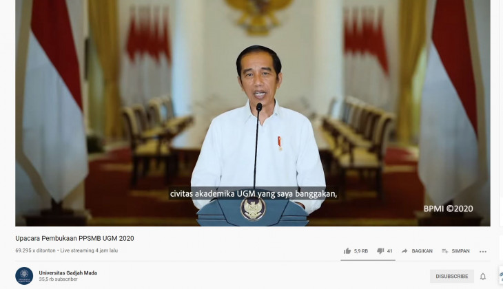  Presiden Joko Widodo Sambut Mahasiswa Baru dalam PPSMB UGM 2020