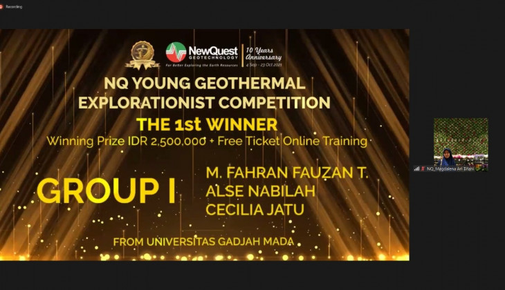 Tim Ultima UGM Raih 1st Winner pada NewQuest Young Geothermal Explorationist Competition 2021