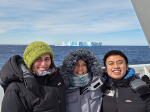 Research vessel navigating icy waters of East Antarctica during scientific expedition