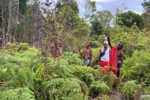 Indigenous people performing traditional rituals representing cultural heritage in Indonesia.