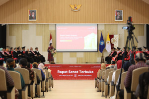 Rector Ova Emilia attending the 80th Dies Natalis ceremony of UGM Faculty of Cultural Sciences