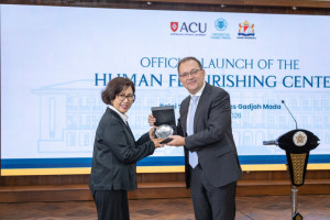UGM and ACU officials launching the Human Flourishing Center at UGM Senate Hall