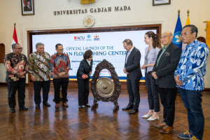 UGM and ACU officials launching the Human Flourishing Center at UGM Senate Hall