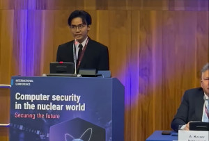 UGM Nuclear Engineering student Marchelino Chrisrichy Cosmo Hutama presents at IAEA CyberCon26 in Vienna.