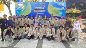 UGM students celebrate winning medals at the 2026 National Mathematics and Natural Sciences Olympiad for Higher Education Students.